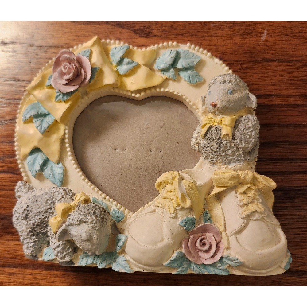Vintage Figi Graphics 1992 Lamb Baby Shoe Heart Picture Frame Nursery Decor